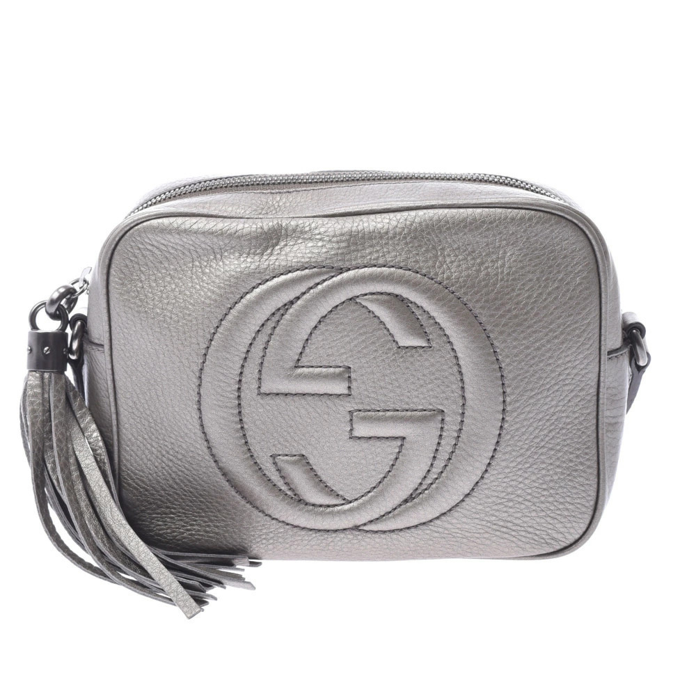 GUCCI Soho Disco Bag Silver Calfskin Shoulder